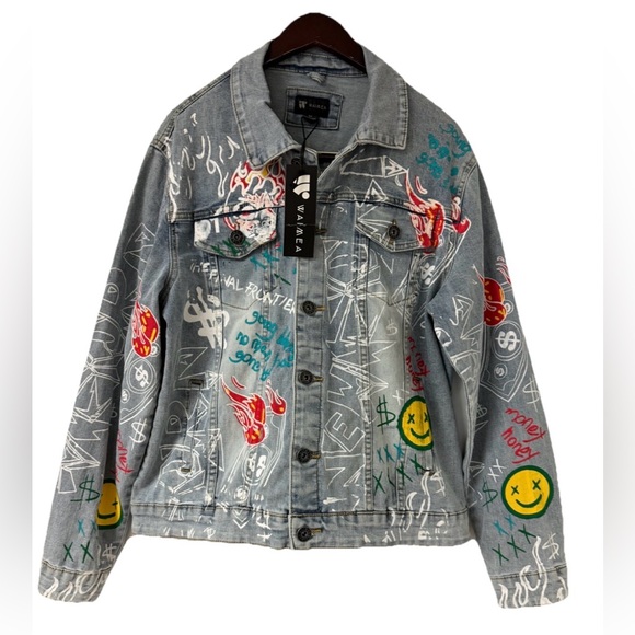 Waimea Other - NEW Waimea Denim Jean Jacket Mens M Paint Splatter Streetwear Urban Hip Hop 90s
